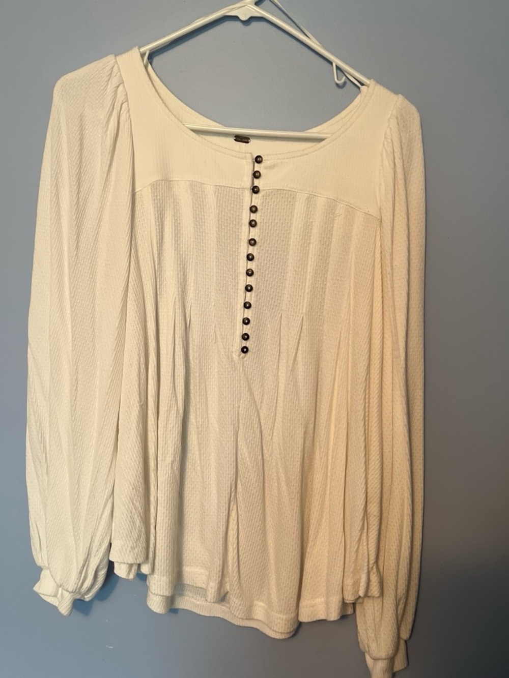 Free People Cream Textured Long-Sleeve Henley Blouse